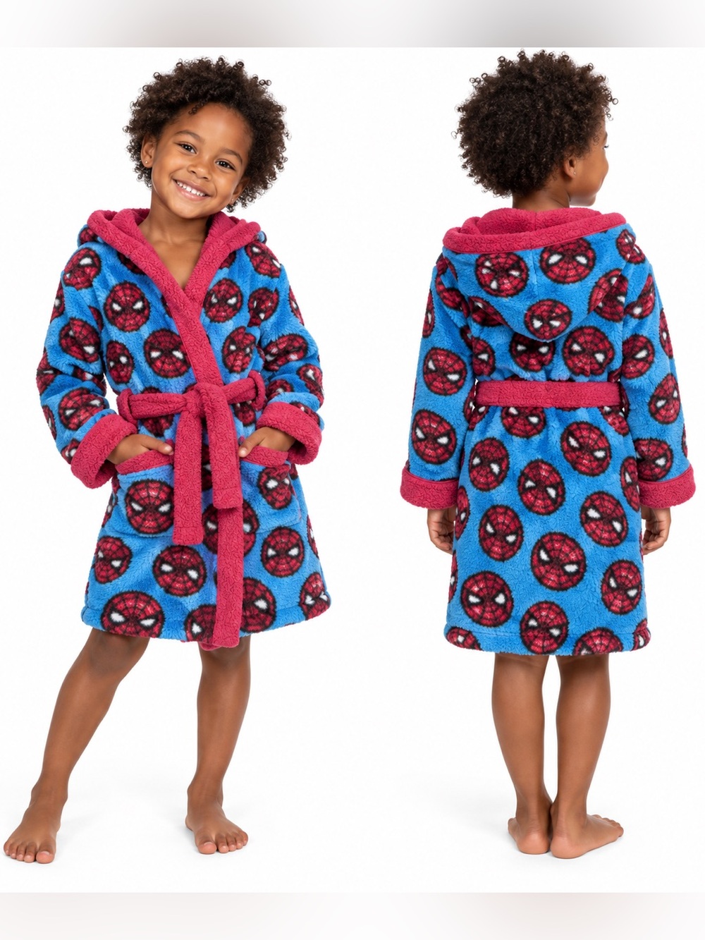 Disney Kids Spider-Man Blue & Pink Hooded Plush Robe